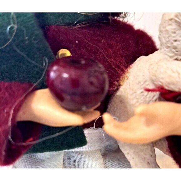 Vintage Christmas Caroler 9" Girl Holding Teddy Bear and Apple - Picture 8 of 9